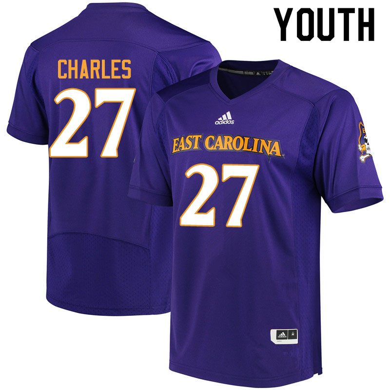 Youth #27 Daniel Charles ECU Pirates College Football Jerseys Sale-Purple